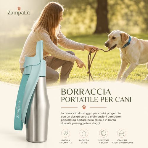 Borraccia Portatile per Cani ZampaLù – 800 ml in Acciaio Inox con Vaschetta Integrata