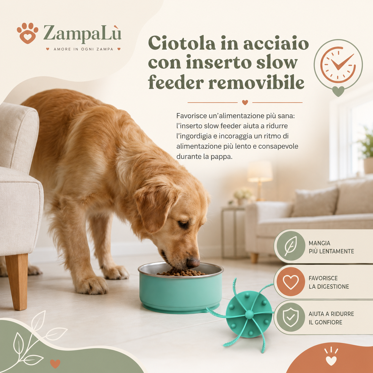 Ciotola slow feeder per cani con lick mat con inserto removibile.