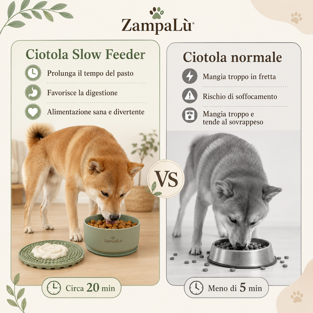 Ciotola slow feeder per cani con lick mat con inserto removibile.
