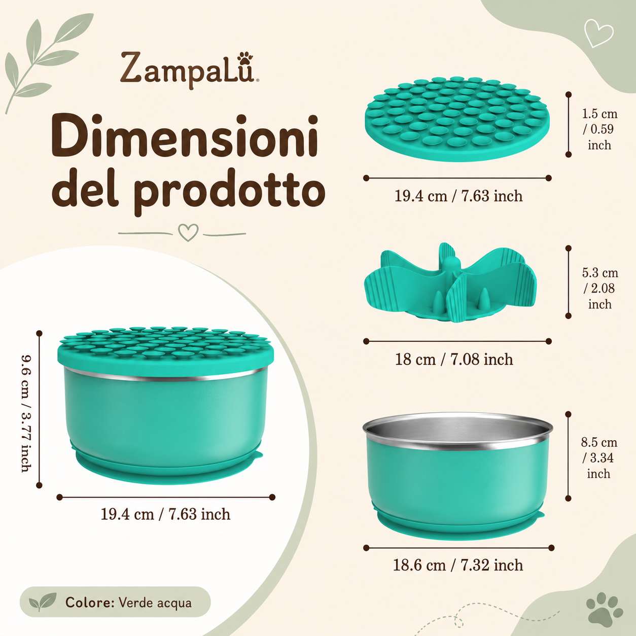 Ciotola slow feeder per cani con lick mat con inserto removibile.