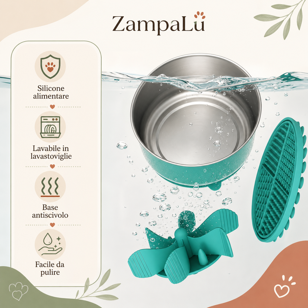 Ciotola slow feeder per cani con lick mat con inserto removibile.