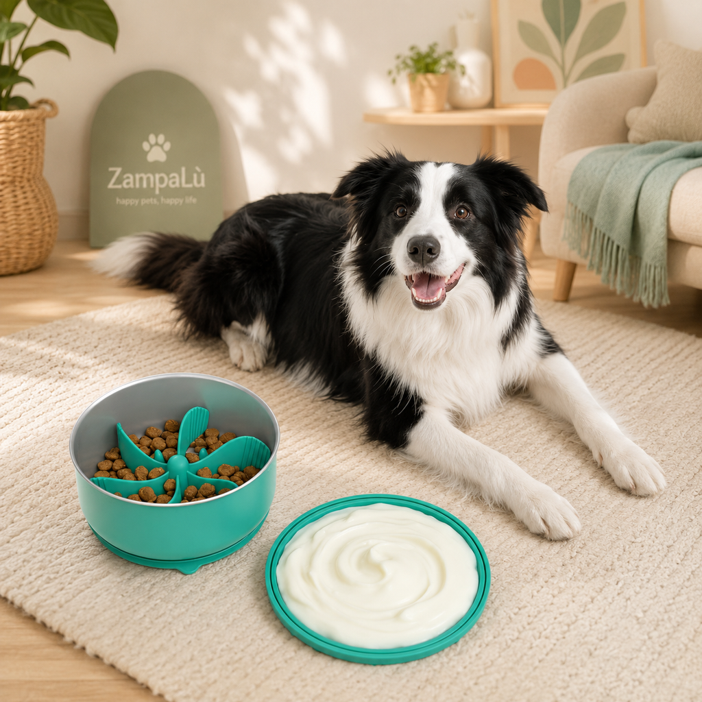 Ciotola slow feeder per cani con lick mat con inserto removibile.