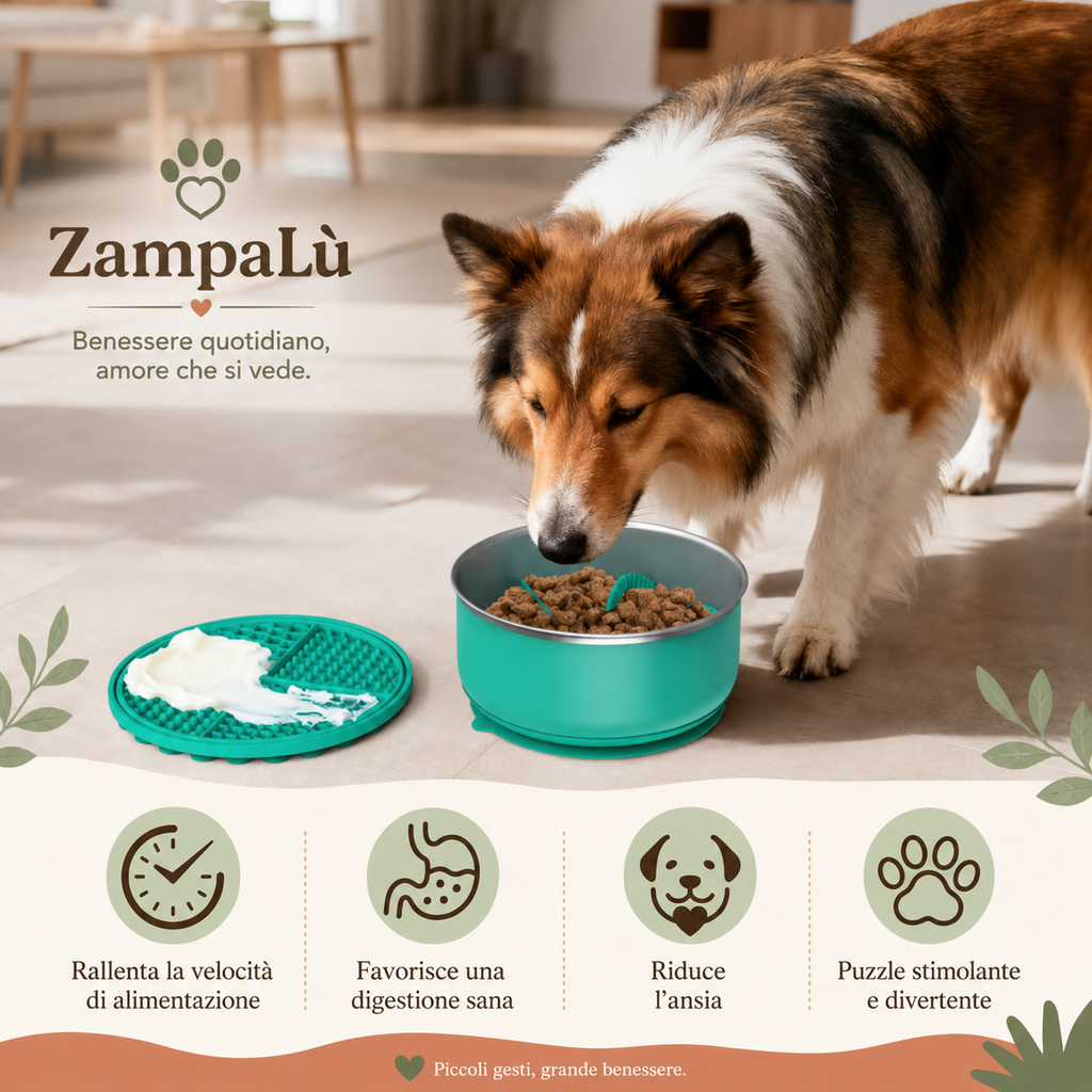 Ciotola slow feeder per cani con lick mat con inserto removibile.